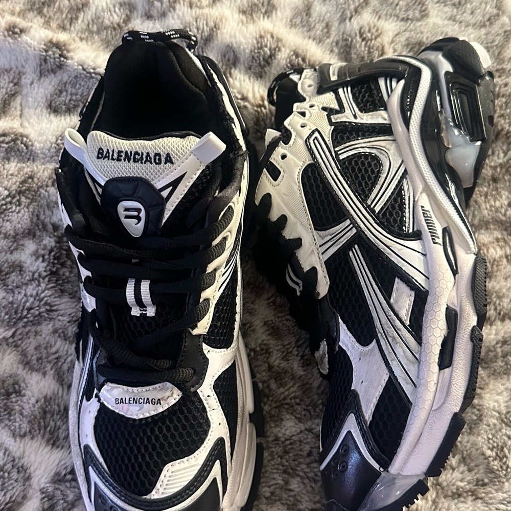 Balenciaga Men's Black and White Athletic Sneakers
